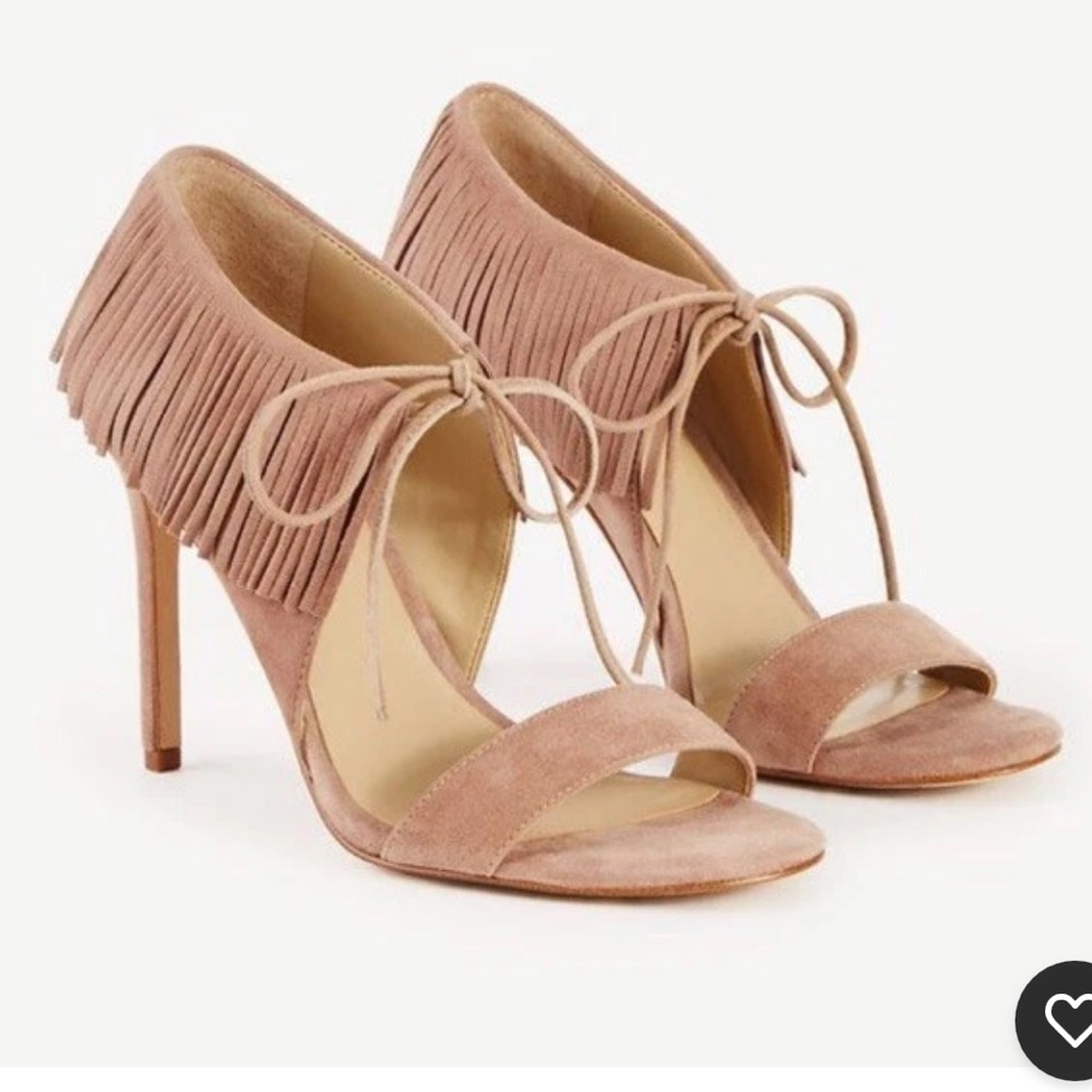 Ann Taylor Pink Suede Fringe Lace-Up High Heel Sandals